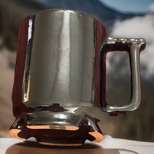 Frankoma Pottery Coffee Cup Mugs, C1 Plainsman Black Glaze, Red Clay Oklahoma